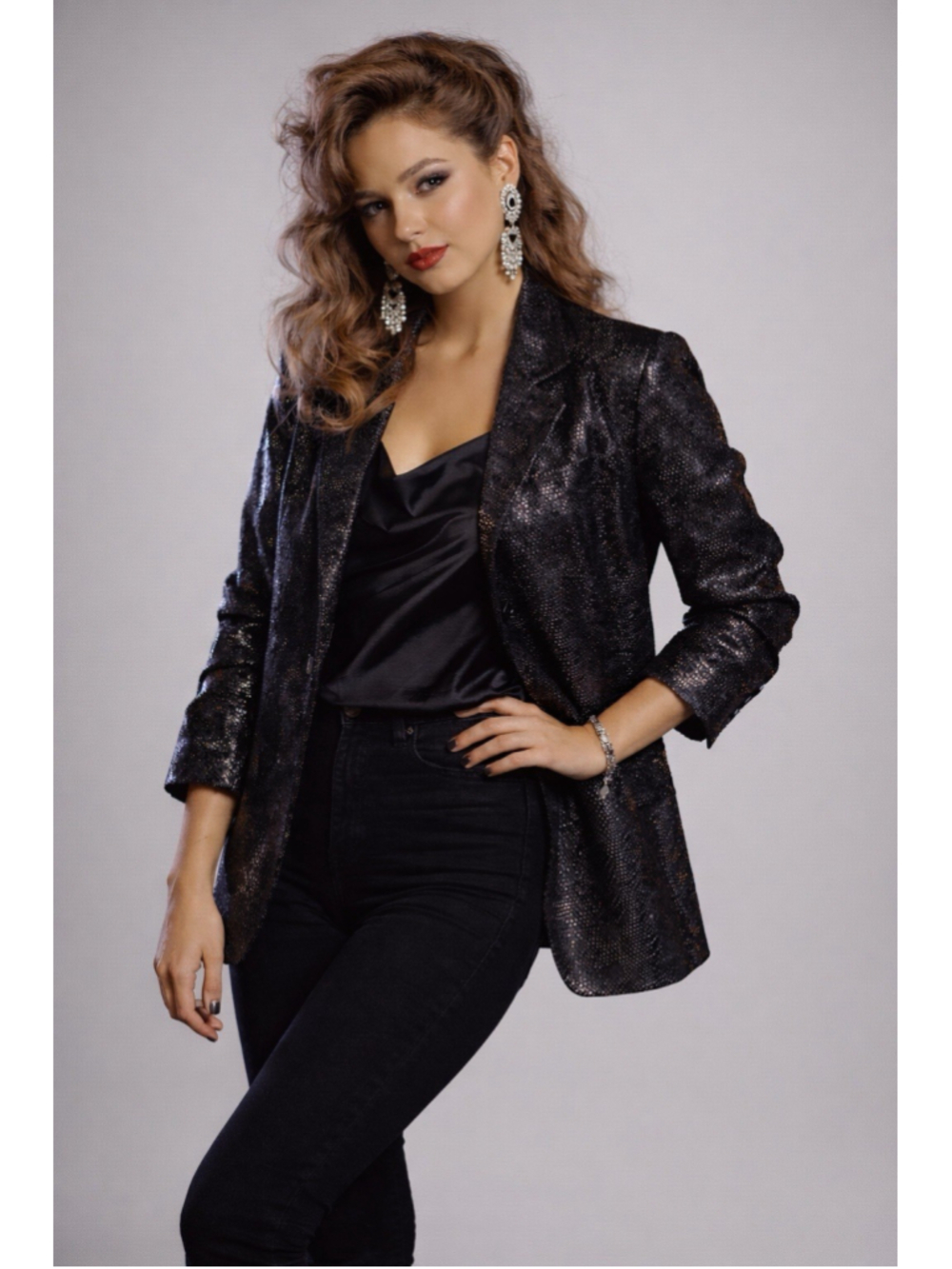 Vintage 80s Giancarlo Ferrari Black Shimmer Blazer Lightweight Lined Jacket M